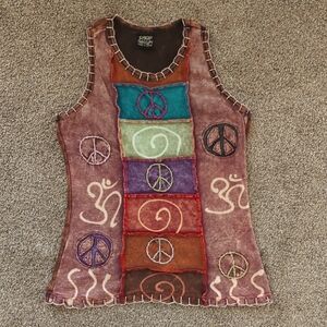 Shop Therapy Cotton  Embroidered Peace Sign Tank Top